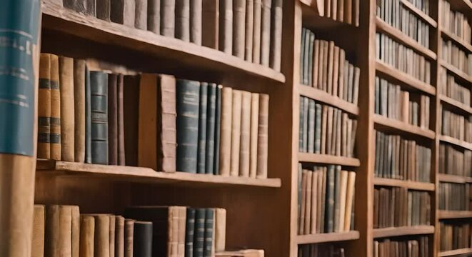 Antique Aisles: Macro Views of Towering Bookshelves in a Library 2