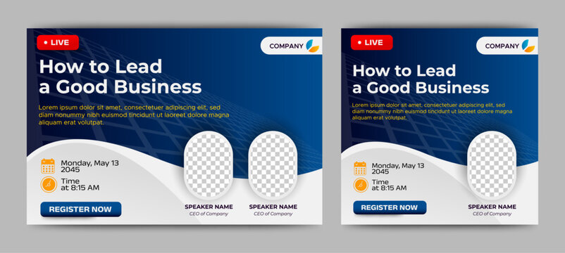 Annual Business Conference live webinar banner invitation and social media post template. Business webinar invitation design. Vector