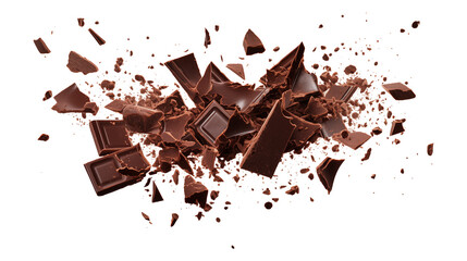 Fototapeta premium Chopped dark chocolate splash isolated on transparent white background, clipping path