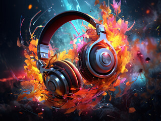 Musical background with green sound waves