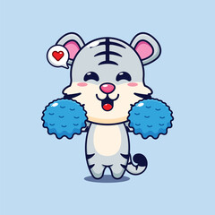 cheerleader white tiger cartoon vector illustration