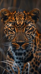 Obraz premium Close-up of a leopard's intense gaze, captured in high detail to showcase the beauty of the wild