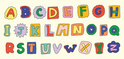  Collection of Cute Hand-drawn Ransom Alphabets. Vector Illustration. Design elements for children's items, prints, greeting cards and posters