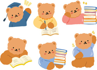 Cute Teddy Bear Doodle Illustration Vector Set
