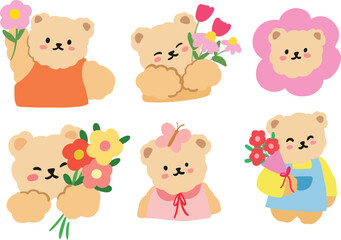 Cute Teddy Bear Doodle Illustration Vector Set