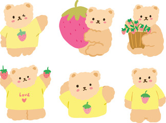 Cute Teddy Bear Doodle Illustration Vector Set