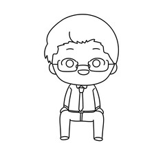 A cartoon character wearing glasses and a tie is sitting on a chair