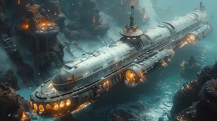 Underwater scene with submarine
