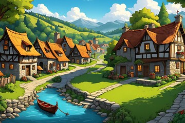 Obraz premium Then something amazing happened on the village, cartoon