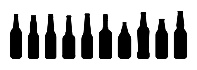 Beer bottles silhouettes vector isolated on white background.