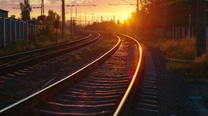 Obraz premium Sunset along train track