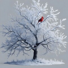 Winter tree realistic render 