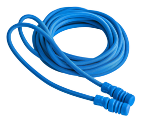 A coiled blue electrical extension cord with two plugs, isolated white background, transparent background.