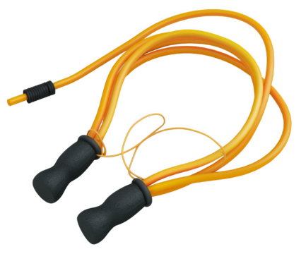 A yellow jump rope with black handles, isolated white background, transparent background.