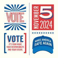 2024 United States Election motivational phrases to encourage voting in the November 2024 election. Saving Democracy, for web banners, cards, posters, stickers, social media
