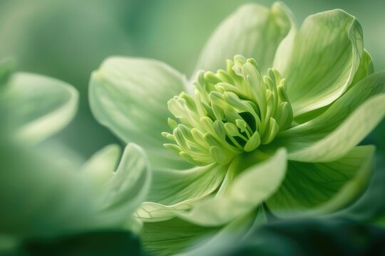 Green Flower. Soft Nature Macro of Fresh Green Flower for Romantic Spring Background