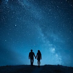 Fototapeta premium couple holding hands under the stars in the night sky