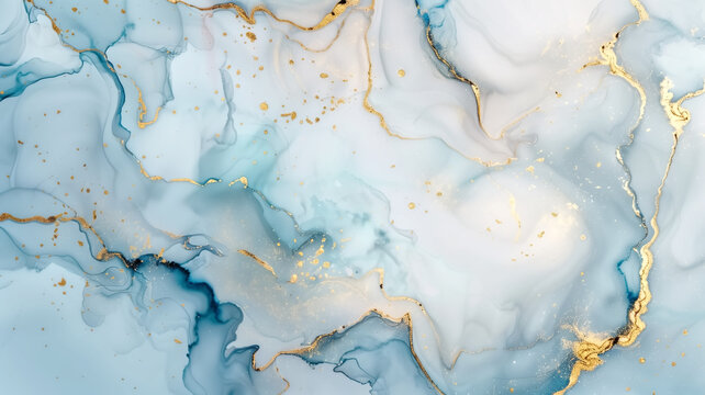 Abstract light blue colours and white marble background with golden lines