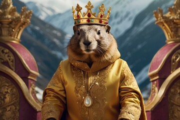 Obraz premium Luxury Marmot wearing crown and golden clothes 