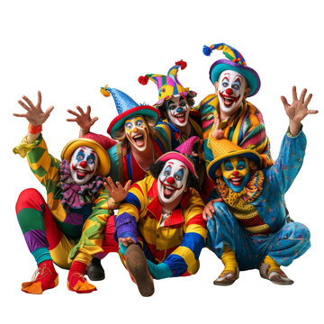 group of clowns posing for a photo, transparent background png