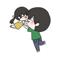 A man is holding a small child