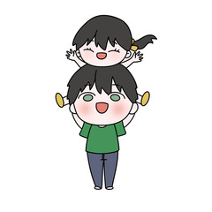 A cartoon of a man and a child holding hands