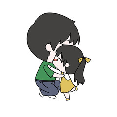 A cartoon of a man and a girl hugging