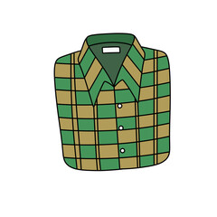 A green and brown plaid shirt with a white collar