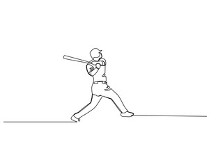 Continuous single line drawing of batters hit the ball very well. baseball tournament event . Design illustration