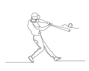 Continuous single line drawing of batter who successfully hits the ball. baseball tournament event . Design illustration