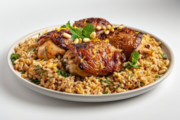 Fototapeta premium Tantalizing Baked Orange Chicken and Brown Rice with Nutty Crunch