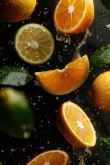 Fresh fruit falls into water