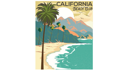 Summer slogan t-shirt. Surf club design. Beach wave artwork. Tropical island art for fashion and others. California beach club. Mountain artwork.