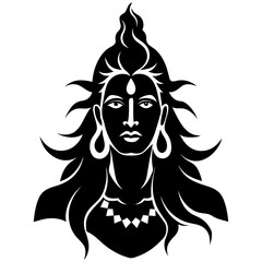 Lord Shiva face vector silhouette illustration icon on white background