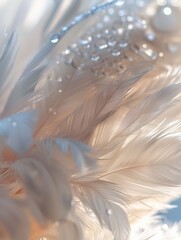 Naklejka premium White feather with beads close-up