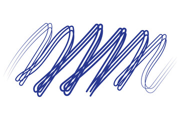 Set of hand drawn grunge style dark blue vintage ball pen scribbles on white paper background. Text logo or icons selection abstract note frame concept 