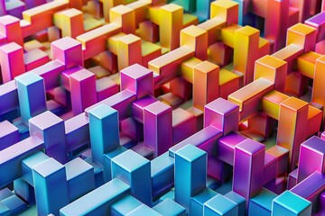 Obraz premium 3D render of a geometric pattern with interlocking cubes in vibrant colors, generated by ai