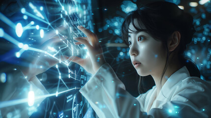 Female scientist analyzing digital data