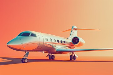 Naklejka premium A white jet plane is parked on a runway with a sky in the background