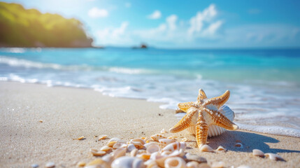Beach with Shells and Starfish. starfish summer background wallpaper holiday vacation copy space area