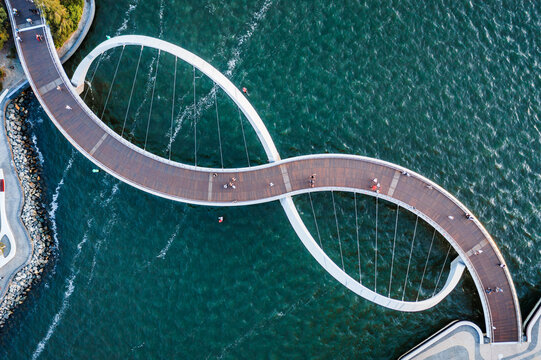 Aerial view of Elizabeth Quay Bridge, Perth, Western Australia, Australia