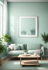 Mockup frame in Scandi living room interior, 3d render