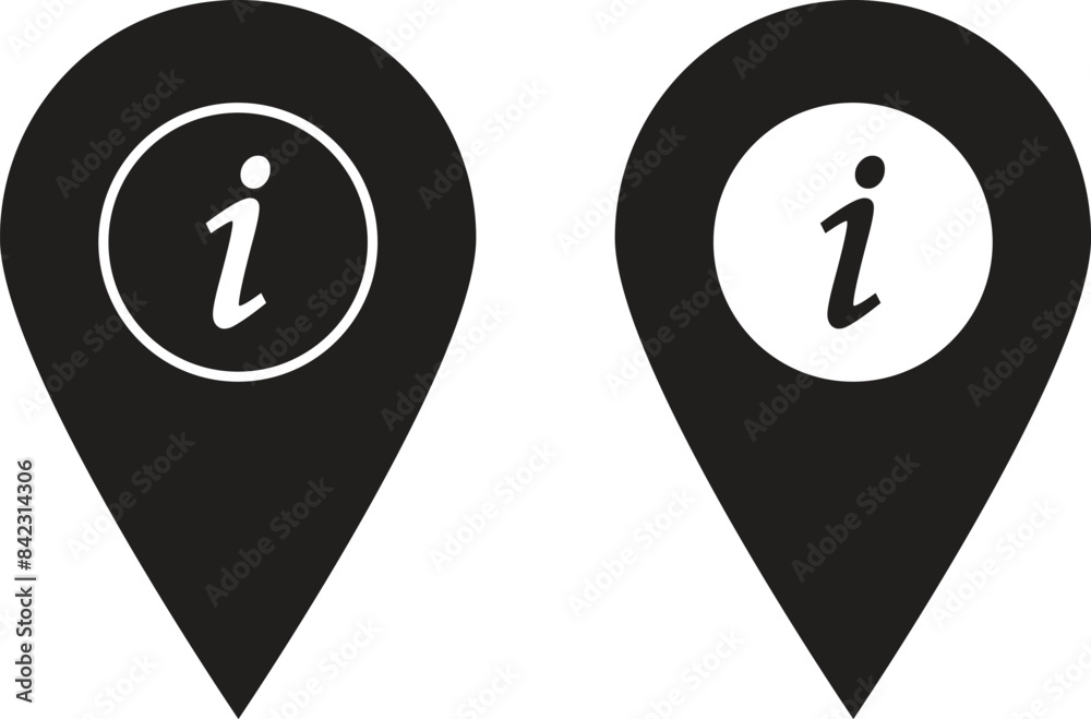 Poster map pointer with information icon set in two styles . information center icon vector