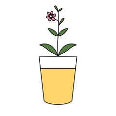 A cartoon drawing of a plant in a glass vase