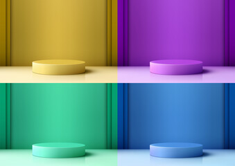 3D Round Vibrant Podium in Studio Room for Modern Product Display