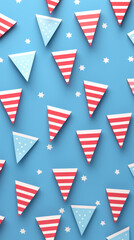 Fototapeta premium Festive red and blue triangular pattern on a light blue background. Perfect for celebratory themes and American holidays.