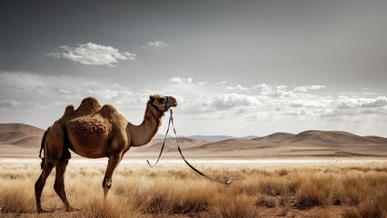 A Camel with an Arid Desert Background