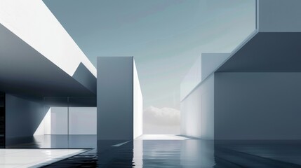 Fototapeta premium Minimalistic Abstract Architecture Desktop Wallpaper, Geometric Shapes, Monochromatic color, Modern Simplicity, landscape design, banner design, brochure, pattern design, web, wallpaper, background te