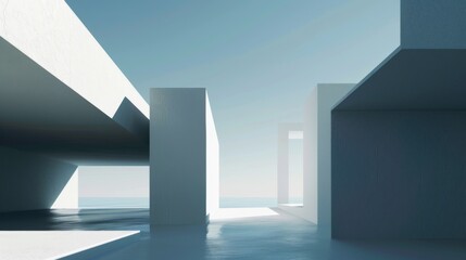 Fototapeta premium Minimalistic Abstract Architecture Desktop Wallpaper, Geometric Shapes, Monochromatic color, Modern Simplicity, landscape design, banner design, brochure, pattern design, web, wallpaper, background te