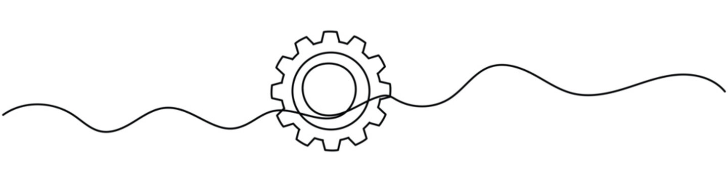 recommend clip art: gears cogwheel continuous one line drawing.  One line drawing white background. Vector illustration. Single line gear icon.minimalism mechanical engineering concept thin line